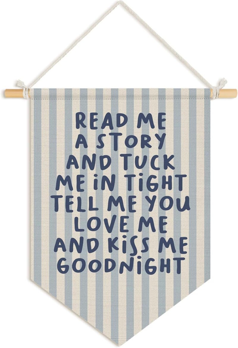 Wheatwin Kids Bedroom Decor, Read Me a Story and Kiss Me Good Night Wall Hanging Pennant Flag Banner, Kids Room Wall Decor for Boys Girls Toddler Nursery Bedroom 15x11 Inch - Image 1